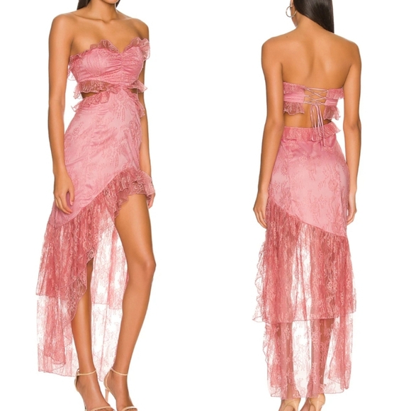 MAJORELLE Dresses & Skirts - Majorelle Sonia Gown in Pretty in Pink Lace Strapless Cutout Dress Coquette girl